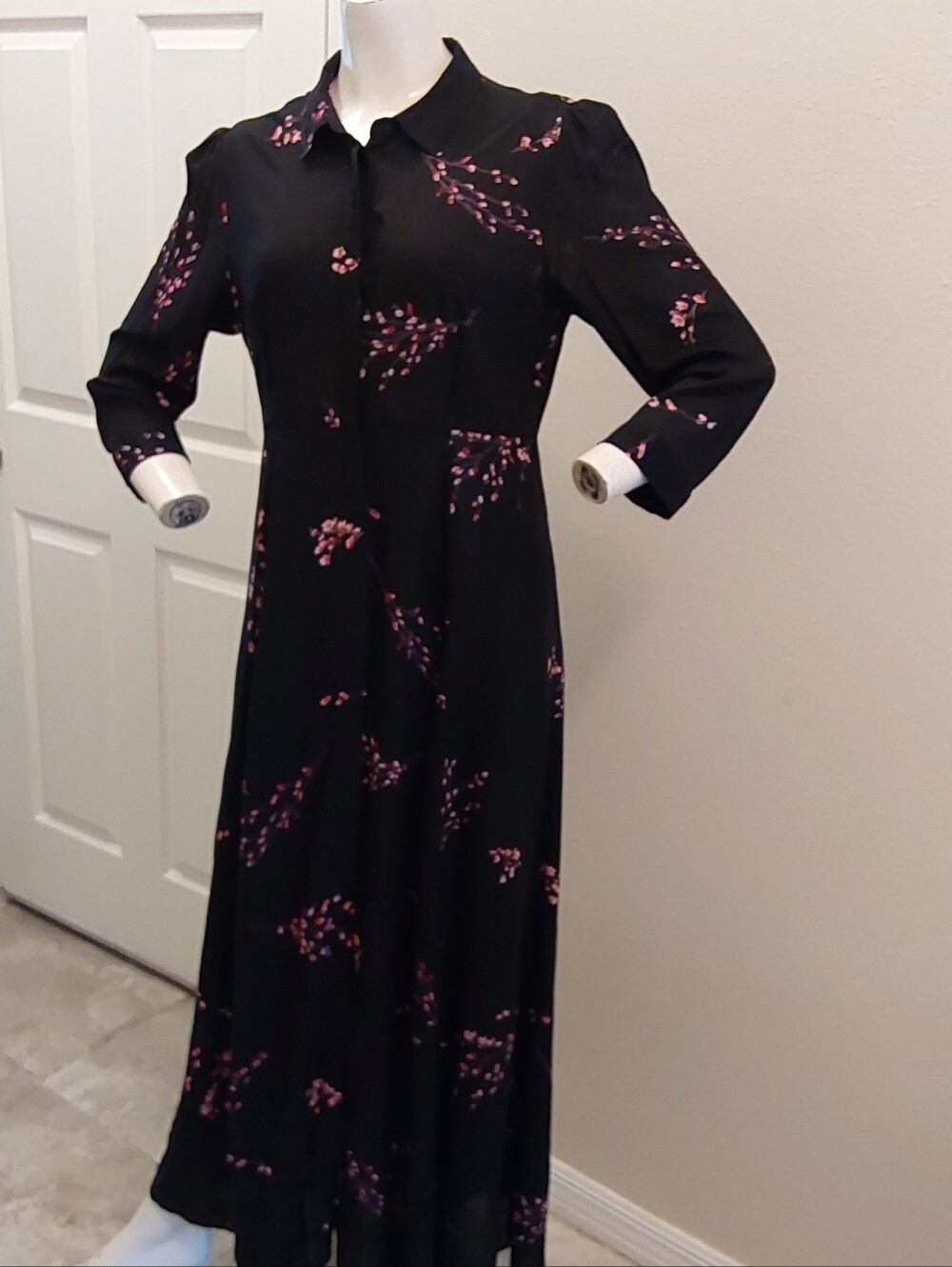 Zara Black Maxi Shirt Dress with Pink Floral Print - Picture 4 of 6